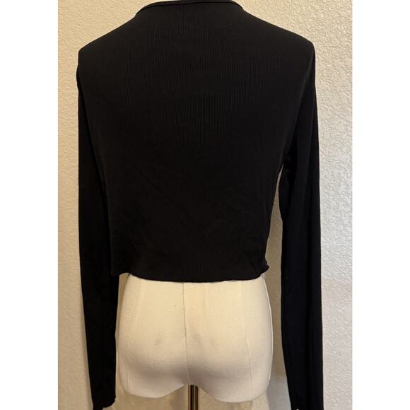 Y2K Black Ribbed Lace Cropped Cardigan Button Up Coquette Fairy Grunge Top L - Picture 5 of 10